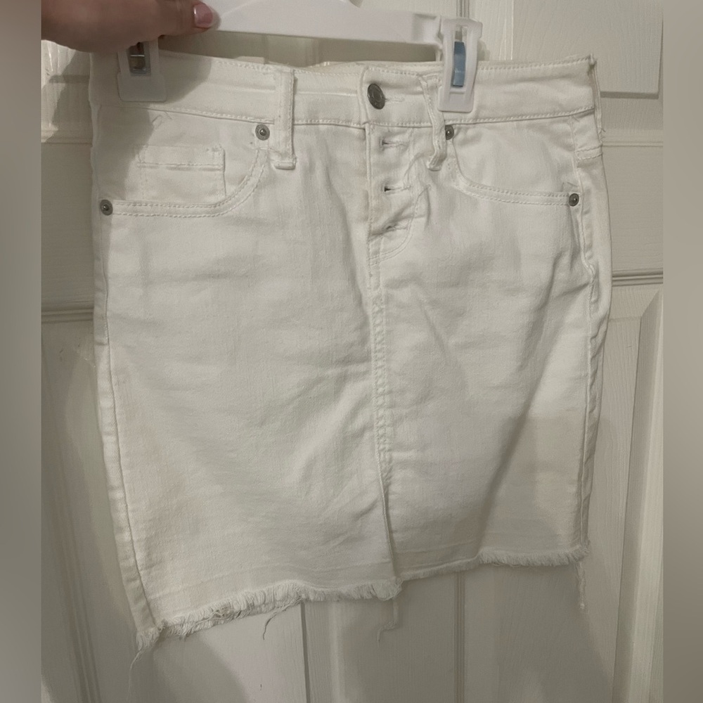 White denim button up high waisted skirt